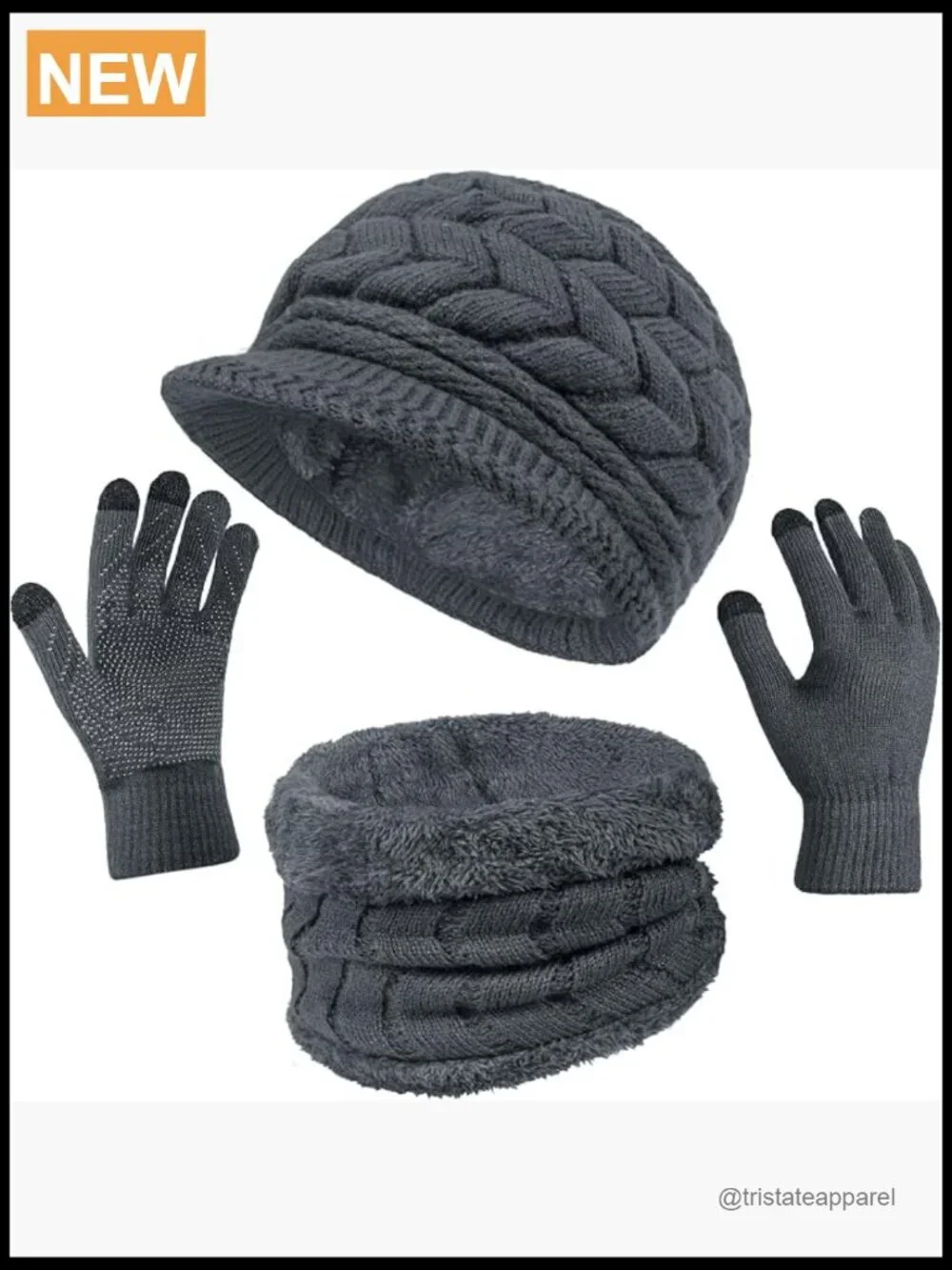 3-Piece Knit Hat Gloves Scarf Set Touch Screen Mittens Winter Beanie Neck Warmer